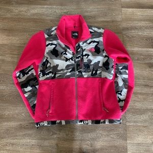 The North Face bright pink and Camo fleece jacket
